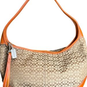 Vintage Small C Coach Tan and Orange Signature Hobo Bag